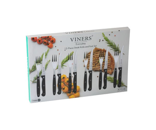 Viners Everyday 12pce Steak Knife & Fork Set Giftbox