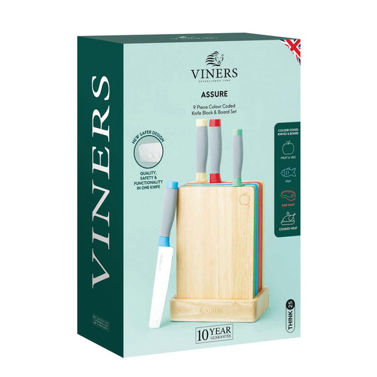 Viners Assure Colour Code Knife Block & Board Set