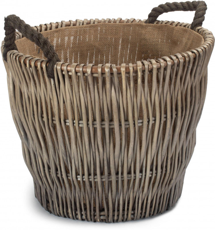 Small Round vertical Weave Grey Log Basket