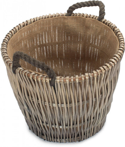 Small Round vertical Weave Grey Log Basket