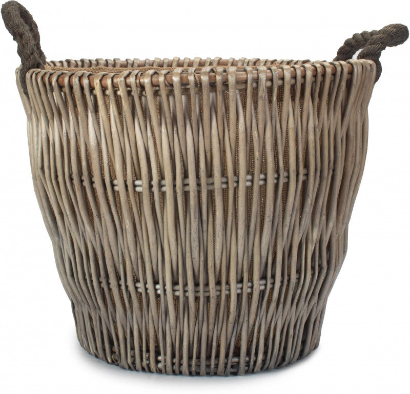 Small Round vertical Weave Grey Log Basket