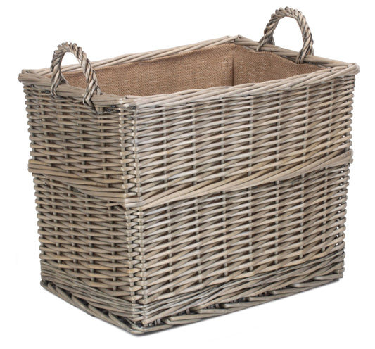 Medium Rectangular Lined Wicker Log Basket