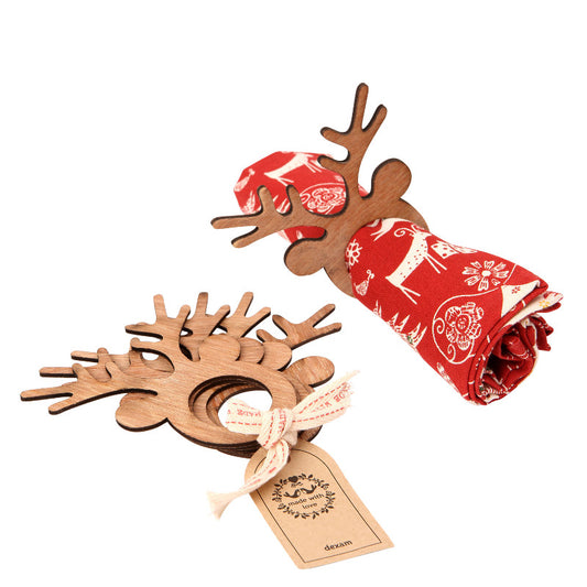 Set of 4 Wooden Reindeer Napkin Rings