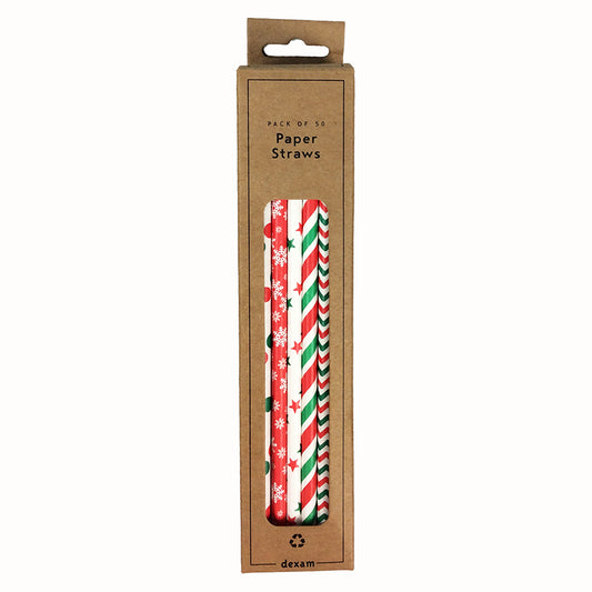 Pack of 50 Christmas Straws - Assorted Colours