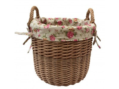 SMALL LIGHT STEAMED LINED LINEN BIN with GARDEN ROSE LINING