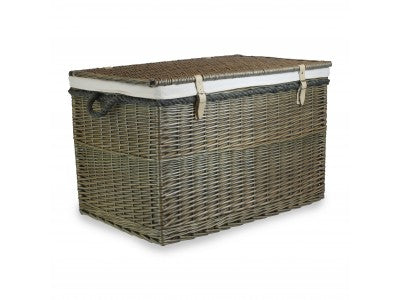 29" ANTIQUE WASH STORAGE HAMPER with WHITE LINING