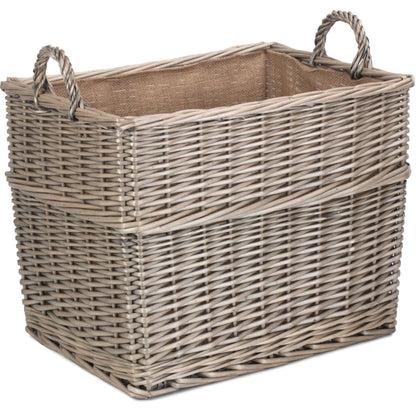 Large Rectangular Lined Wicker Log Basket