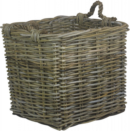 MEDIUM SQUARE GREY RATTAN LOG BASKET