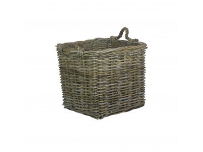 MEDIUM SQUARE GREY RATTAN LOG BASKET