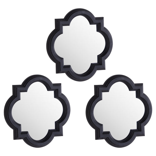 Set Of Three Dark Grey Quatrefoil Mirrors