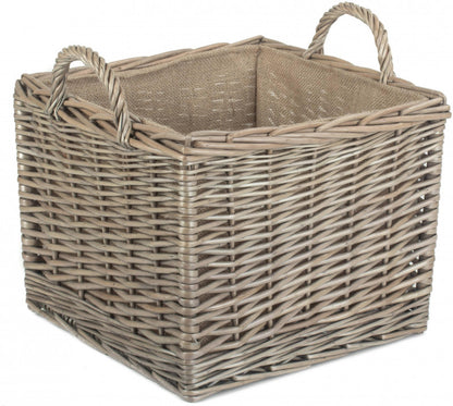 MEDIUM SQUARE LINED WICKER LOG / STORAGE BASKET