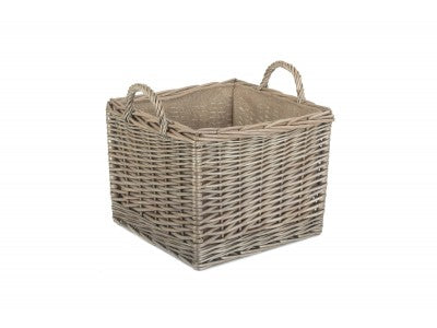 MEDIUM SQUARE LINED WICKER LOG / STORAGE BASKET