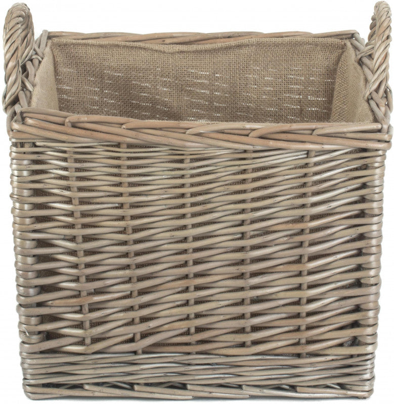 MEDIUM SQUARE LINED WICKER LOG / STORAGE BASKET