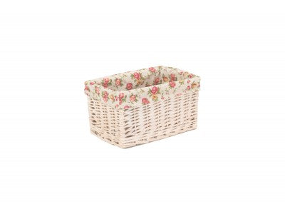 SMALL WHITE WASH GARDEN ROSE LINED STORAGE BASKET