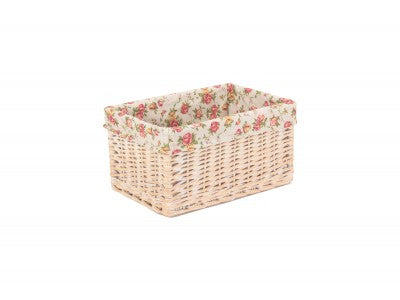 MEDIUM WHITE WASH GARDEN ROSE LINED STORAGE BASKET