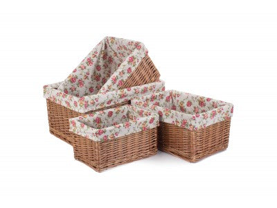 DOUBLE STEAMED GARDEN ROSE LINED STORAGE BASKET SET 4