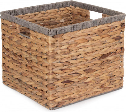 Small Square Water Hyacinth Storage Basket with Grey Rope Border