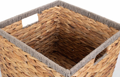 Small Square Water Hyacinth Storage Basket with Grey Rope Border