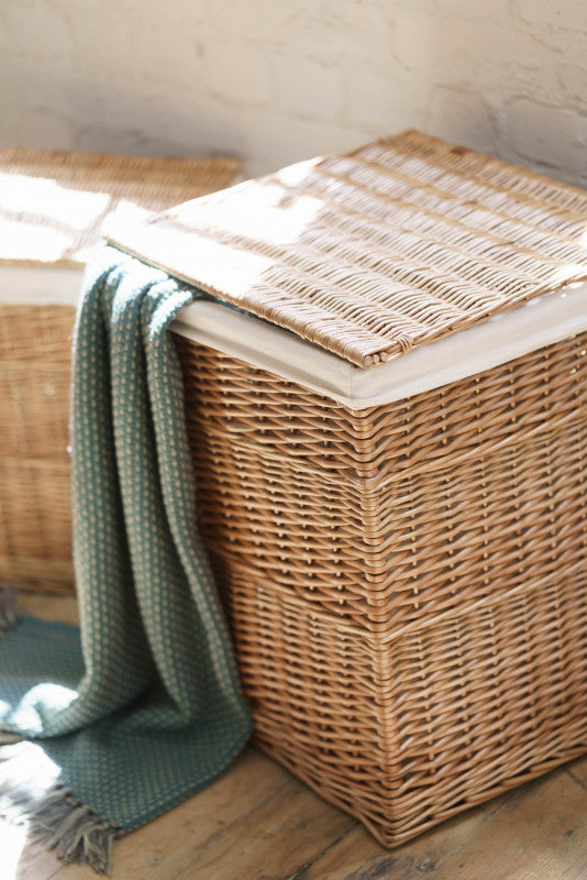 LIGHT STEAMED LARGE SQUARE LAUNDRY BASKET with WHITE LINING