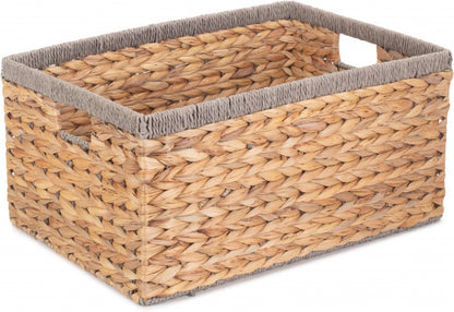 Large Deep Rectangular Water Hyacinth Storage Basket with Grey Rope Border - WH019/3