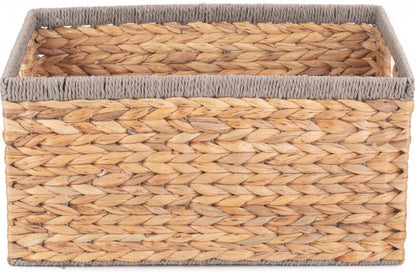 Large Deep Rectangular Water Hyacinth Storage Basket with Grey Rope Border - WH019/3