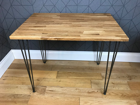 Solid oak desk with black hairpin legs 90cm