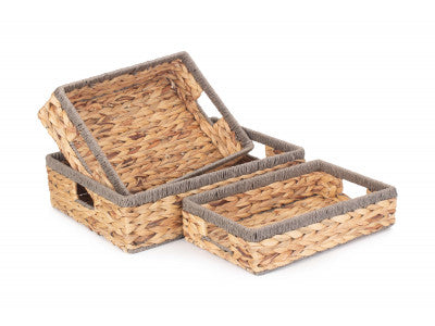 SHALLOW RECTANGULAR WATER HYACINTH STORAGE BASKETS SET 3