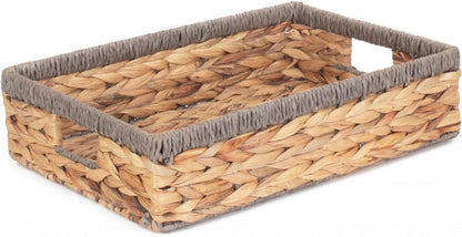 Medium Shallow Rectangular Water Hyacinth Storage Basket with Grey Rope Border WH022/2