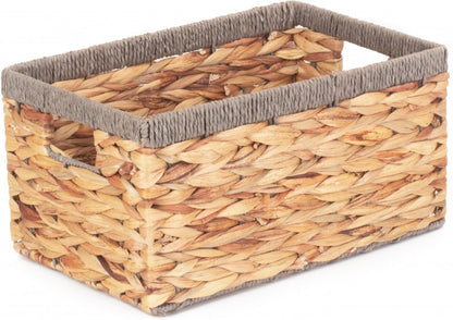 Small Deep Rectangular Water Hyacinth Storage Basket with Grey Rope Border - WH019/1