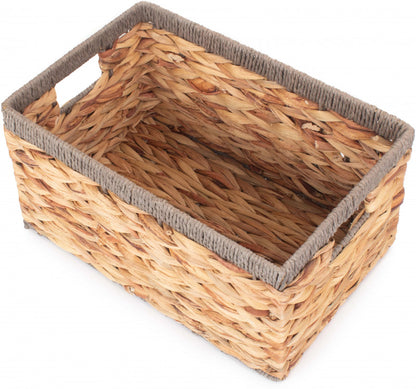 Small Deep Rectangular Water Hyacinth Storage Basket with Grey Rope Border - WH019/1