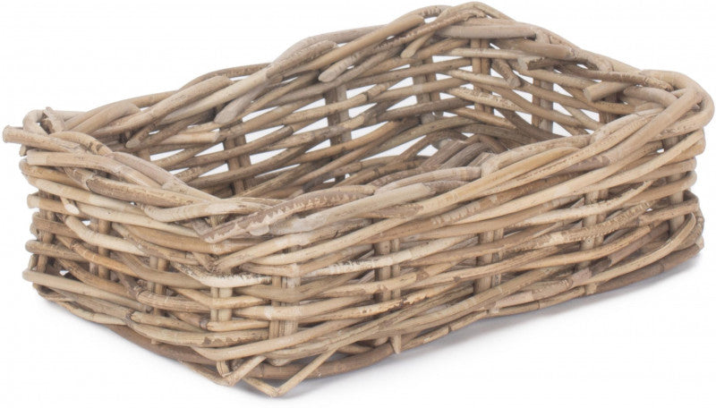 SMALL SHALLOW RATTAN RECTANGULAR BASKET