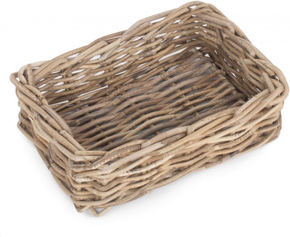 SMALL SHALLOW RATTAN RECTANGULAR BASKET