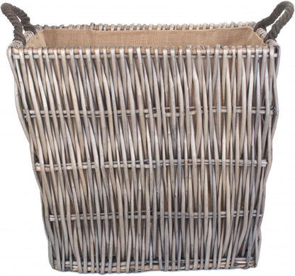 Vertical Weave Lined Rectangular Log Basket - Large