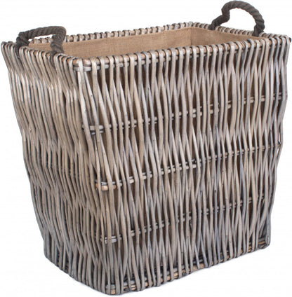 Vertical Weave Lined Rectangular Log Basket - Large