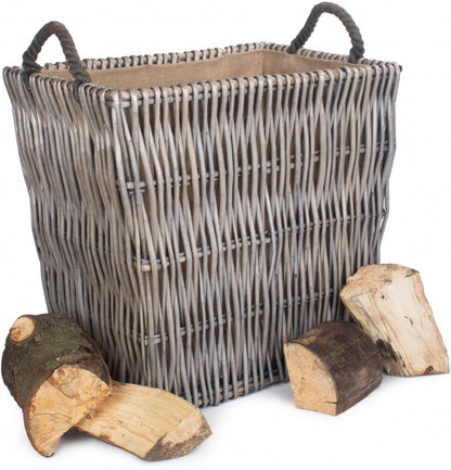 Vertical Weave Lined Rectangular Log Basket - Large