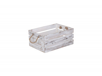 MEDIUM DISTRESSED WHITE ROPE HANDLED CRATE