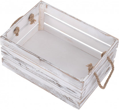 MEDIUM DISTRESSED WHITE ROPE HANDLED CRATE