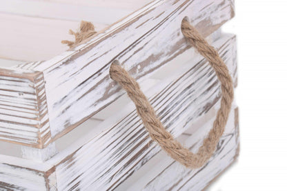 MEDIUM DISTRESSED WHITE ROPE HANDLED CRATE