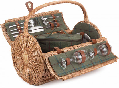 2 Person Green Tweed Barrel Hamper