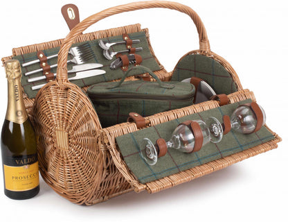 2 Person Green Tweed Barrel Hamper