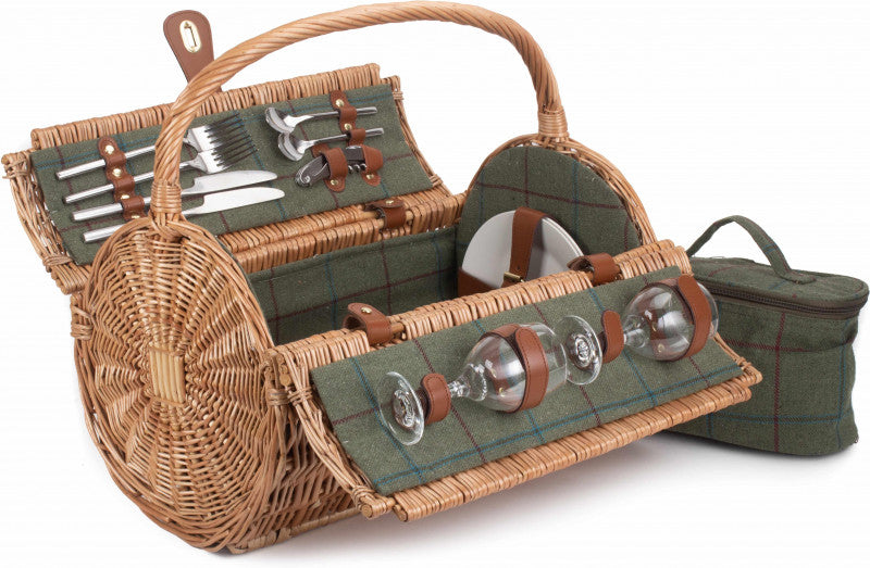 2 Person Green Tweed Barrel Hamper