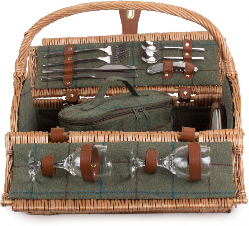 2 Person Green Tweed Barrel Hamper