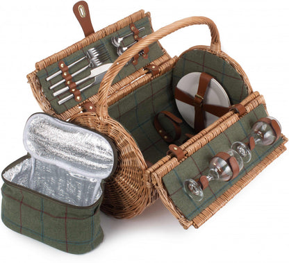 2 Person Green Tweed Barrel Hamper