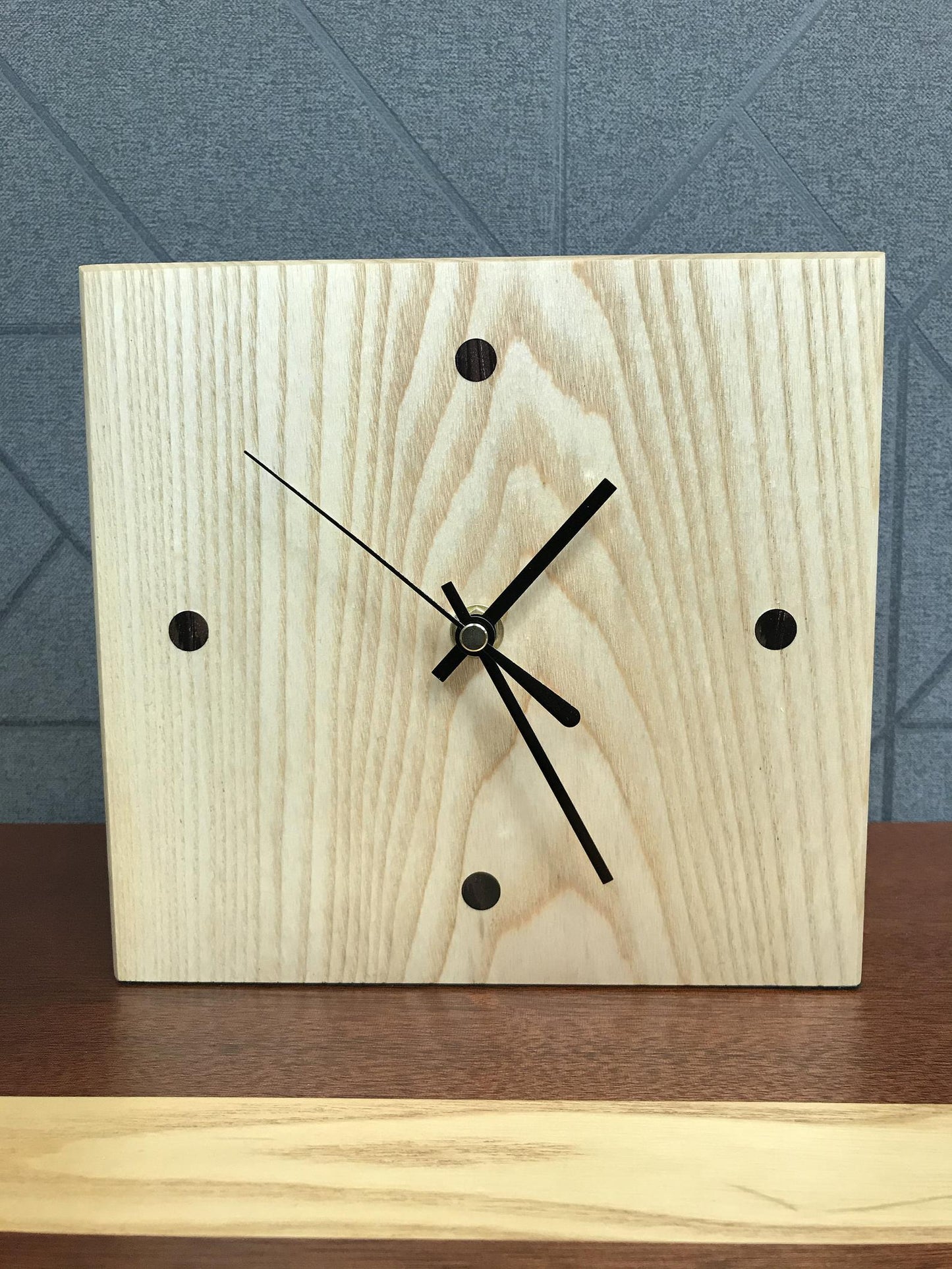 Solid ash clock with wenge dots