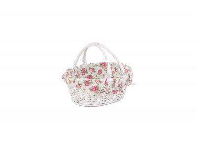 SMALL WHITE SWING HANDLE SHOPPER with GARDEN ROSE LINING