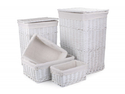 WHITE WICKER BATHROOM LINEN LAUNDRY SET 5