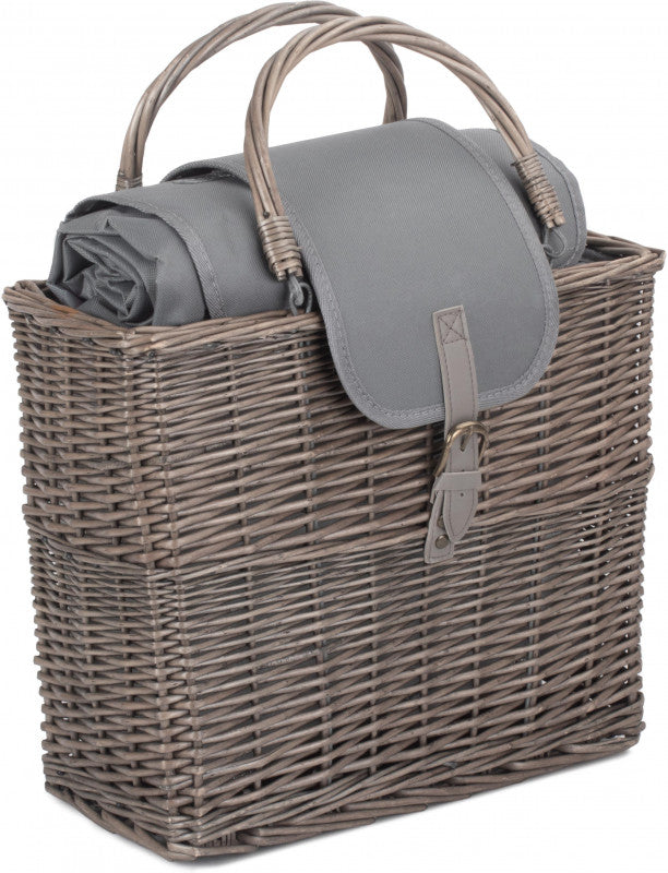 Grey Antique Wash Willow Chiller Basket with Picnic Blanket