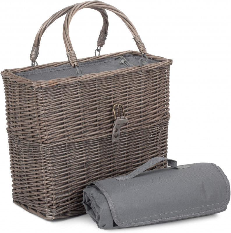 Grey Antique Wash Willow Chiller Basket with Picnic Blanket