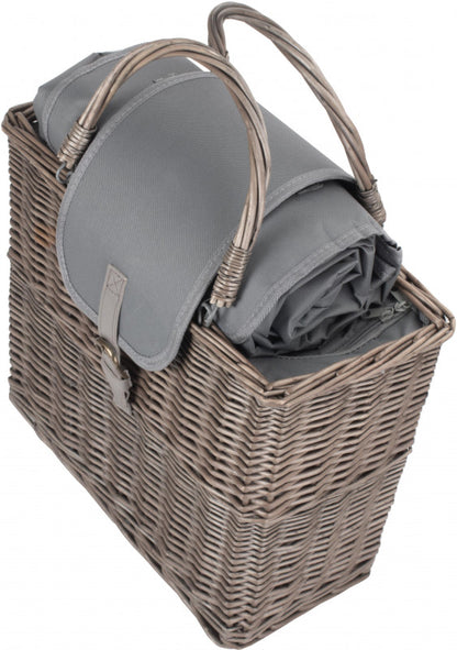 Grey Antique Wash Willow Chiller Basket with Picnic Blanket