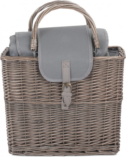 Grey Antique Wash Willow Chiller Basket with Picnic Blanket